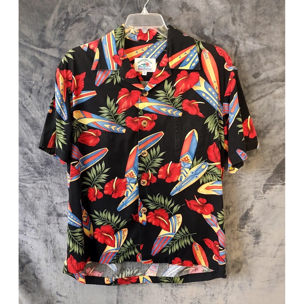 VTG Paradise On A Hanger Surfboard Floral Cotton Hawaiian Shirt Men's Small USA - Picture 3 of 14